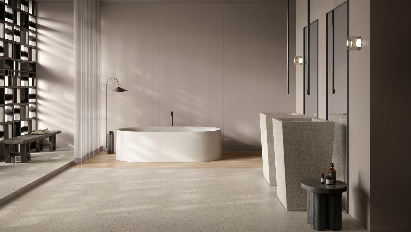 Bagno con pavimento in gres effetto pietra